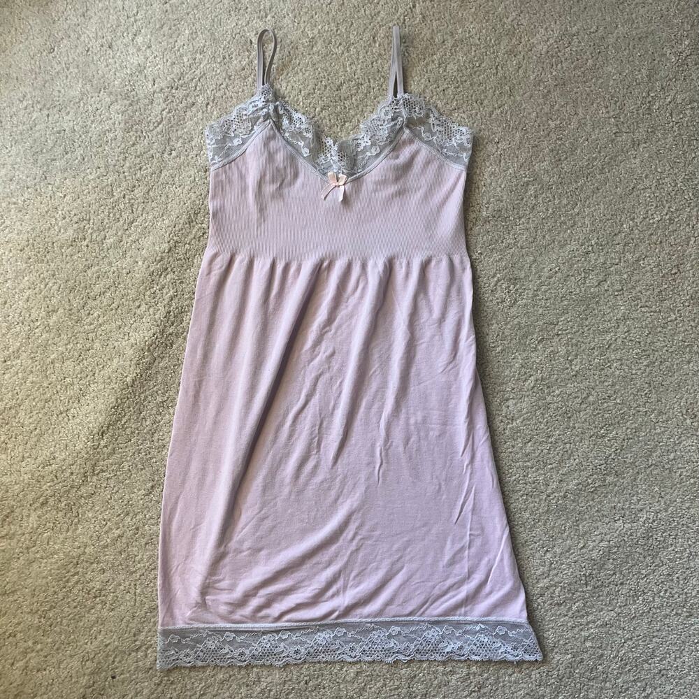 Pink lace trim nightie slip dress with bow, coquette lolita angelcore doll